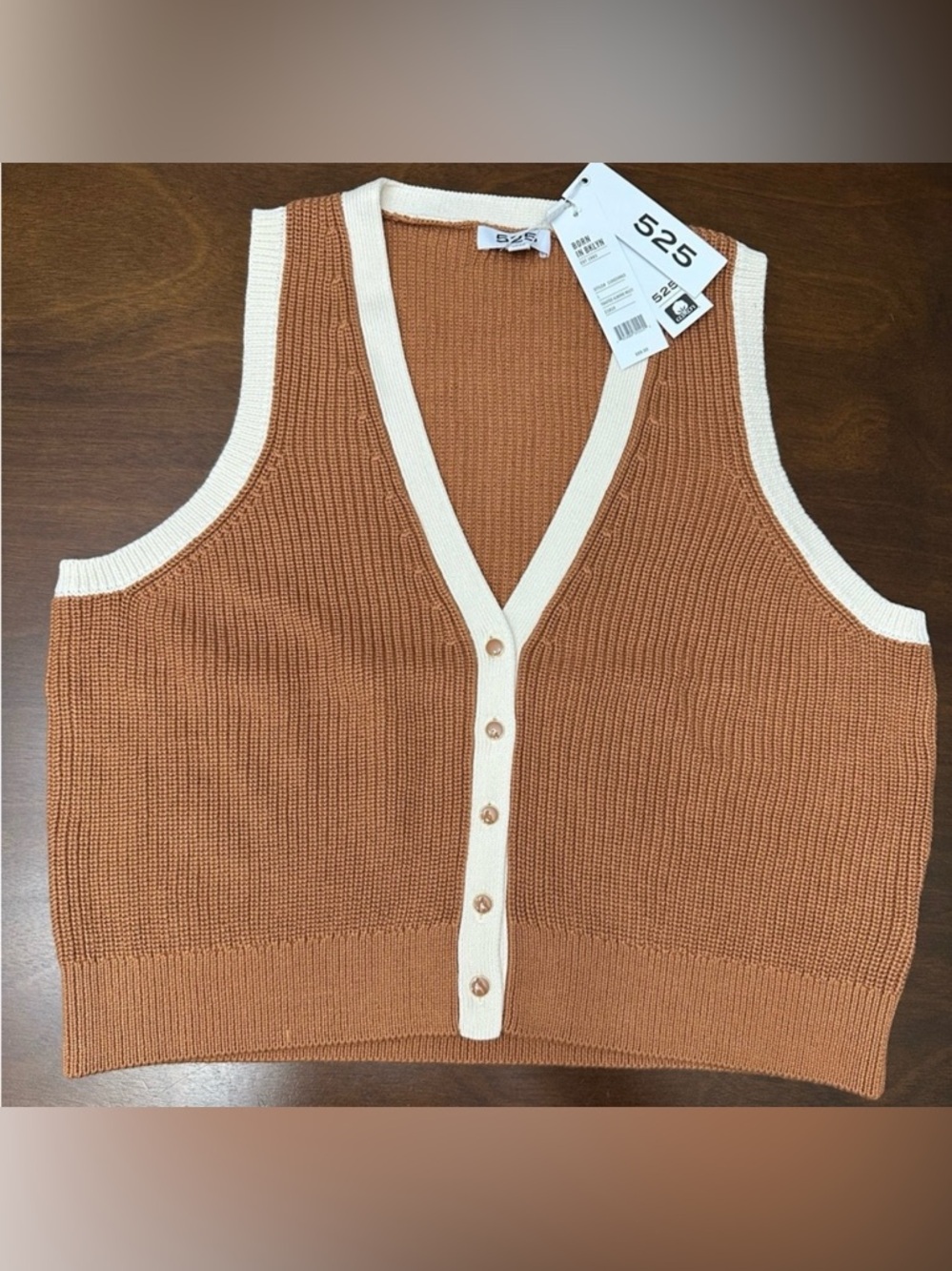 525 America Tan and Cream Knit Shaker Vest